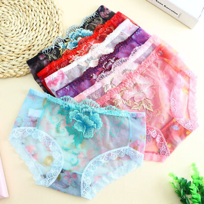 #ad Womens Sexy Sheer Briefs Panties Lace Embroidered Flower Underwear Knickers AU $3.99