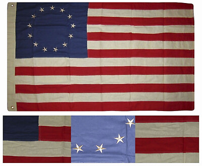 #ad 3x5 Embroidered Tea Stain Rustic Betsy Ross American 100% Cotton Flag 2 Clips $48.88