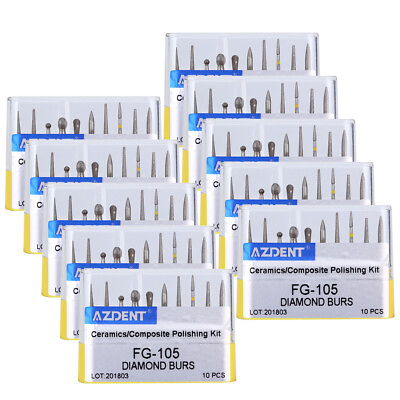 #ad 50X AZDENT Dental Ceramics Composite Polishing Kit Diamond Burs FG 105 $67.15