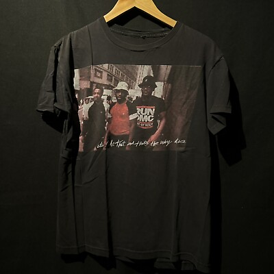 #ad Run DMC Rap Tee Shirt Sz L Used Mens Black Faded No Tag $8.00