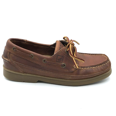#ad Sperry Top Sider Mens Boat Shoes Brown Leather Slip On Moc Toe Round 8.5M $26.99