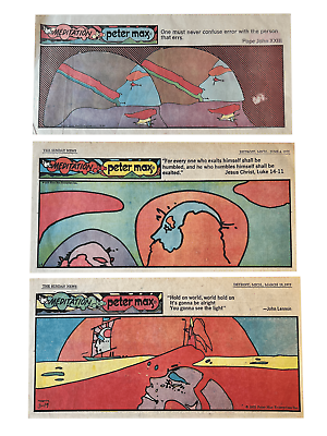 #ad Peter Max Sunday News Detroit Newspaper Meditation Ad Collage 1972 FRAMED $395.00