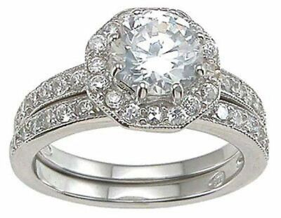 #ad Halo 7mm Round Moissanite Engagement 14K White Gold Bridal Set Ring $225.43