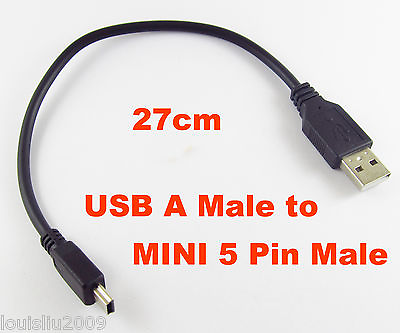 #ad 1x USB 2.0 Type A Male to Mini 5pin Male Convert DATA Cable 27CM Universal Black $1.46
