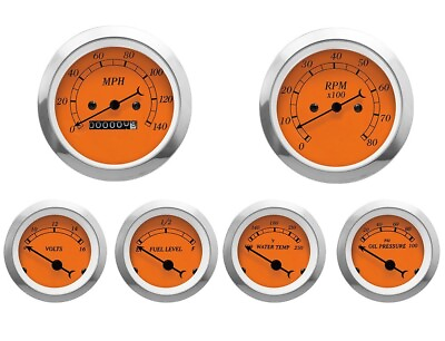 #ad MOTOR METER RACING Classic Orange 6 Gauge Set Mechanical Speedometer MPH °F PSI $193.04