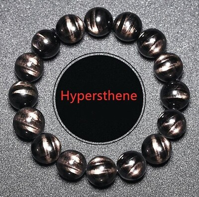 #ad Genuine Natural Black Hypersthene Rare Women Men Round Beads Bracelet 9mm AAAA $69.99