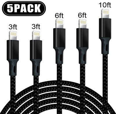 #ad 5 Pack Charging Cable Heavy Duty For iPhone 12 11 8 7 6 Plus Charger Cord $8.54