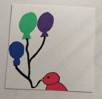 #ad ORIGINAL PAINTING Whimsical Bird Colorful Balloons Winged Wonder GAT PAINTINGS $24.98