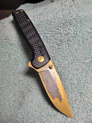 #ad SOG Terminus XR LTE Carbon Fiber CRYO CPM S35VN Knife Gold Tone With ClipUSED $41.90