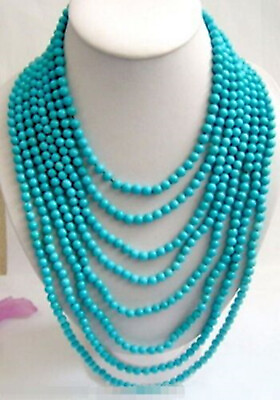 #ad NEW 6mm Blue Turquoise Beads Gemstone Necklace Super Long 100quot; $15.89