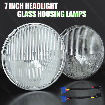#ad 7 Inch LED GLASS Headlight Round ORIGINAL CLASSIC LOOK conversion Chrome pair $38.96