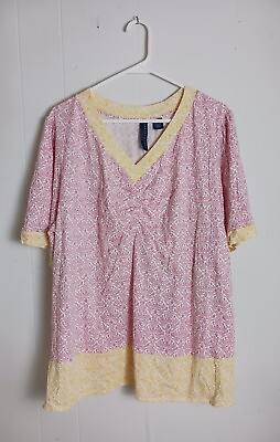 #ad Ashley Judd Woman Pink Yellow Short Sleeve Blouse Plus Size 2X NEW $16.50
