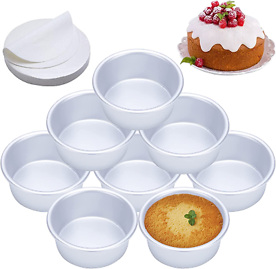 #ad 4 Inch Cake Pan Set of 8 Anodized Aluminum round Pans with 100 Pcs Parchment P $23.00
