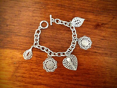 #ad Lovely amp; Catchy Leaves and Hearts Charms Links Bracelet Silver Tone Vogue Style $9.00