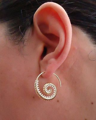 #ad 14K YELLOW GOLD OVER 925 STERLING SILVER SPIRAL DESIGN EARRINGS W LAB DIAMONDS $41.40