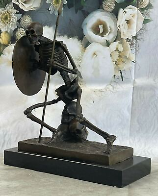 #ad Bronze Statue Skull Skeleton Warrior spear shield sculpture Figure Home Deal $299.00