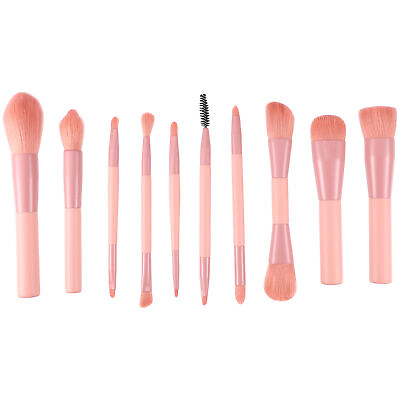 #ad 10 Pcs Makeup Brushes Concealer Brush Blush Brush Metal Plastic Handle Pink AU $17.47
