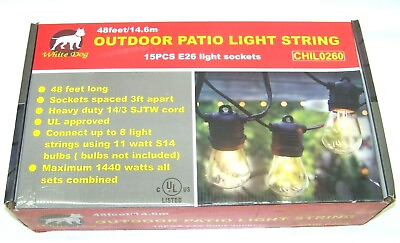 #ad 48 FT Waterproof String 15 Lights Outdoor Garden Yard Commercial No Bulbs UL $69.99