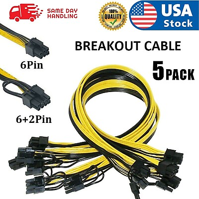 #ad #ad 5PCS 50cm Breakout Cable 6 pin to 8 pin 62 PCIE Cable 18AWG Mining Cable US $6.99
