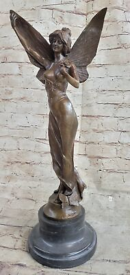 #ad Art Deco Reproduction Fairy Butterfly Angel Bronze Sculpture Marble Base Statue. $244.65