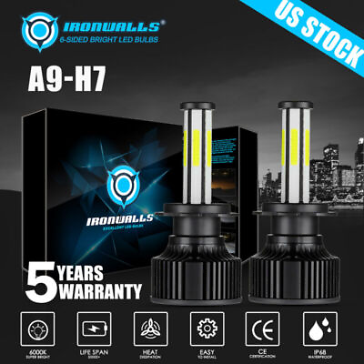 #ad 6Sides LED Headlight H7 White 6000K High Beam Bulbs for HYUNDAI Sonata 2011 2014 $29.99