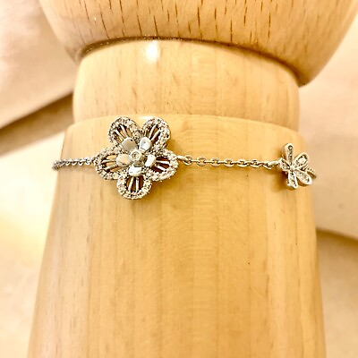 #ad Double flower Cubic Zirconia white gold plated bracelet no coloration stackable $22.99