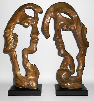 #ad Pair Bronze Metal Hollow Large Man Woman Hollow Figurines $177.75