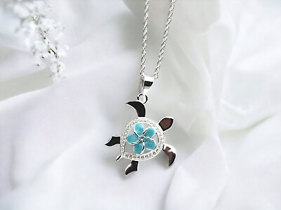 #ad 925 Sterling Silver Turquoise Sea Turtle Pendant Necklace $72.95