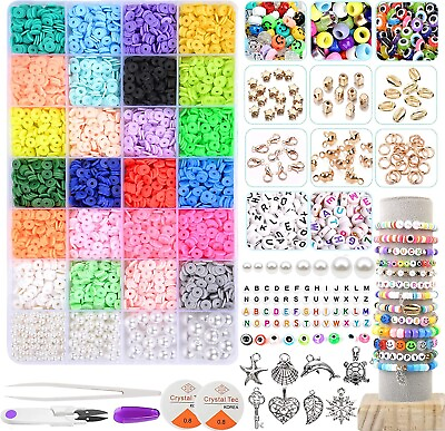 #ad 6800 Clay Beads Bracelet Making Kit 24 Colors Spacer Flat Beads for kids Jewelry $14.99