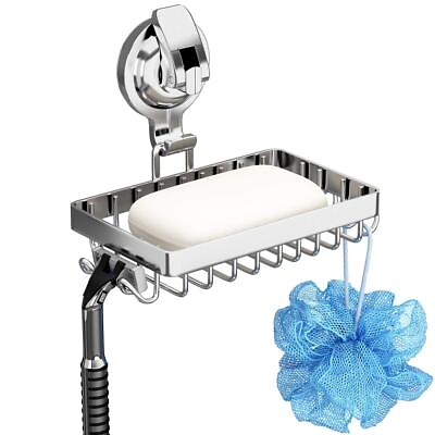#ad Soap Holder Shower Suction Cup Soap Dish for Shower with 4 Hooks 304 Stainless $18.45