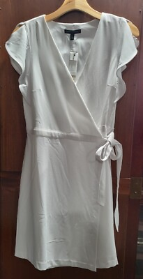 #ad Nwt 8P Banana Republic white flutter sleeve wrap knee length dress fully lined $20.00