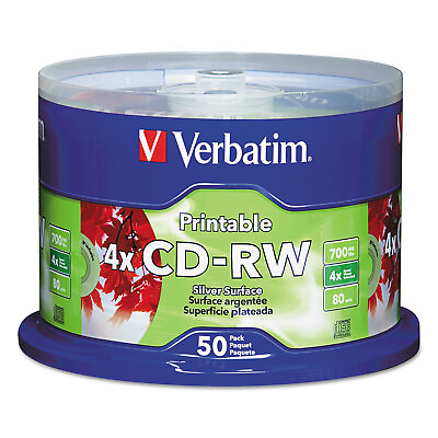 #ad Verbatim CD RW Discs Printable 700MB 80min 4x Spindle Silver 50 Pack 95159 $42.19