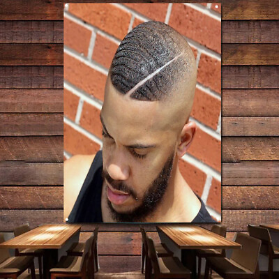 #ad Fade Haircut with Waves Poster for Black Men Barber Shop Wall Decor Banner Flag $27.20