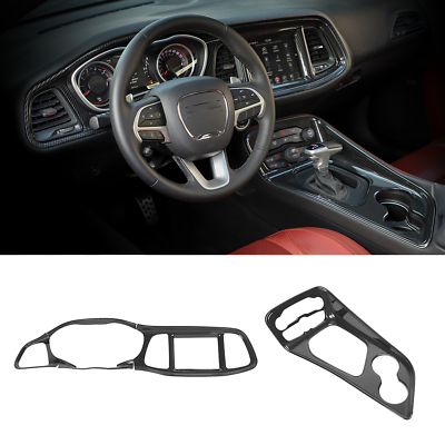 #ad Carbon Fiber Dashboard amp; Gear Shift Panel Cover Trim For Dodge Challenger 2015 $133.99