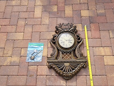 #ad Vtg Black Forest Wooden Carved Ornate Wall Clock Nessalc Movement Germany Rare $639.96