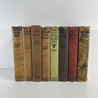 #ad LOT OF 8 Zane Grey Western HB Book Lot W Dust Covers GROSSET amp; DUNLAP $59.98