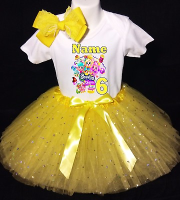 #ad Shopkins *With NAME* 6th Sixth 6 Birthday Yellow Tutu Dress Fast Shipping $20.54