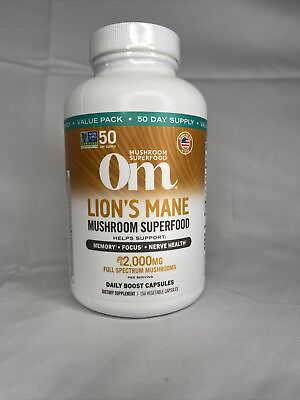 #ad Om Mushroom Superfood Lion#x27;s Mane Supplement 150 Capsules 2000mg EXP 07 2026 $27.99