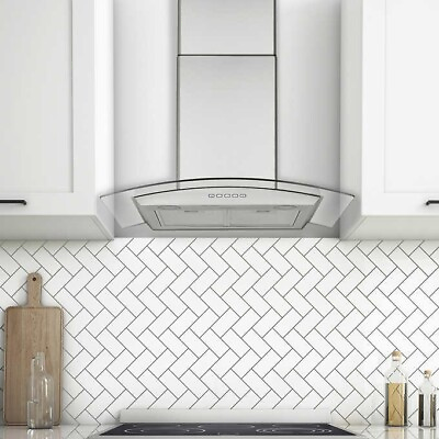 #ad Ancona 30 Inch 440 CFM Convertible Wall Mount Glass Canopy Range Hood with Comme $139.99