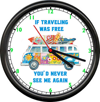 #ad Hippie Bus Surfer Travel Free Spirit Boho Camper Retro Vintage Sign Wall Clock $26.95