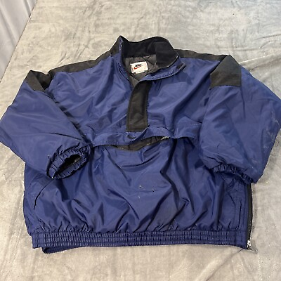 #ad Vintage Nike 90s Puffer Jacket Coat Mens Size XL Big Swoosh Blue Front Pocket $43.98