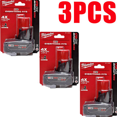 #ad 3 PCS Milwaukee 48 11 2460 M12 REDLITHIUM XC 6.0 Battery Packs $106.99