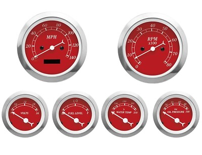 #ad MOTOR METER RACING Classic Red 6 Gauge Set Electrical Speedometer MPH °F PSI $202.04