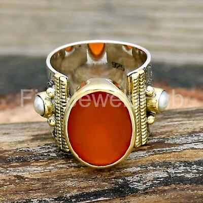 #ad Carnelian Ring 925Sterling Silver Ring Handmade Ring Two Tone Ring Gemstone Ring $44.99
