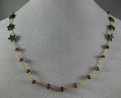 #ad ANTIQUE LONG AAA HEMATITE amp; RUBY 18KT YELLOW GOLD 3D SHOOTING STAR FUN NECKLACE $2992.00