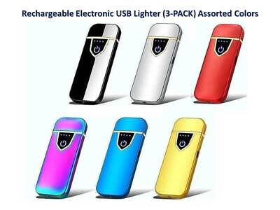 #ad Rechargeable USB Lighter Windproof Plasma Touch Ignition 3 PACK Assorted Colors $17.00