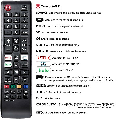 #ad Replaced Samsung TV Remote Control for TM1240AHG32NB677 UN55RU710D UN58RU7100 $7.39