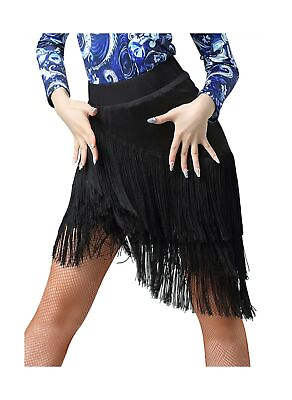 #ad Zamp;X Women#x27;s Ballroom Latin Tango Slasa Dance Skirt Fringe Split Leg Halloween... $51.99