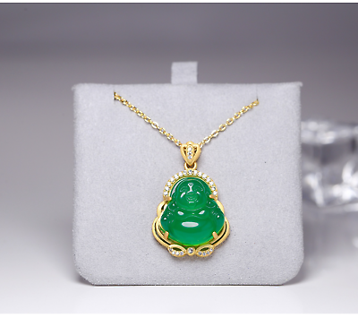 #ad Jade Pendant Necklace Buddha Crystal Charm 18K Gold Plated Chain Gemstone Gift $13.95
