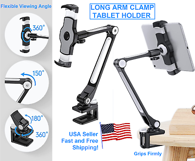 #ad Adjustable Long Arm Clamp Tablet Stand Desktop Mount Smartphone 360 Rotation $29.99